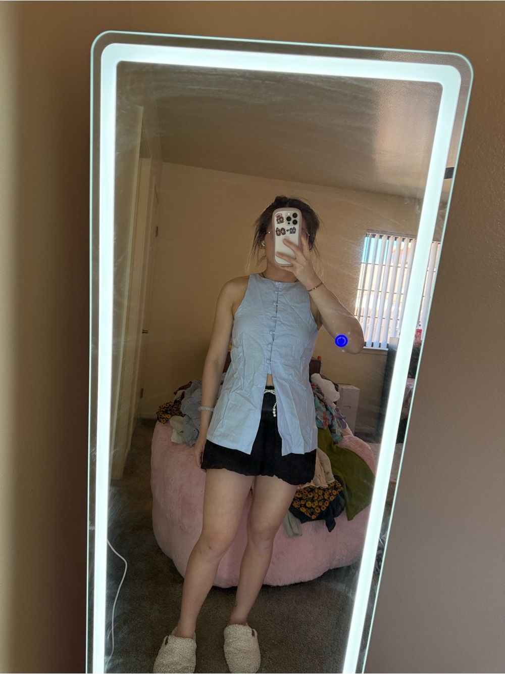 Light Blue Button-Front Sleeveless Top